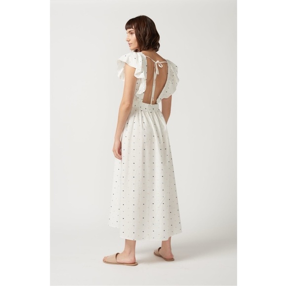 Self Contrast Nina Open Back White Midi Dress NWT Swiss Dot Flutter Sleeve - Picture 2 of 13